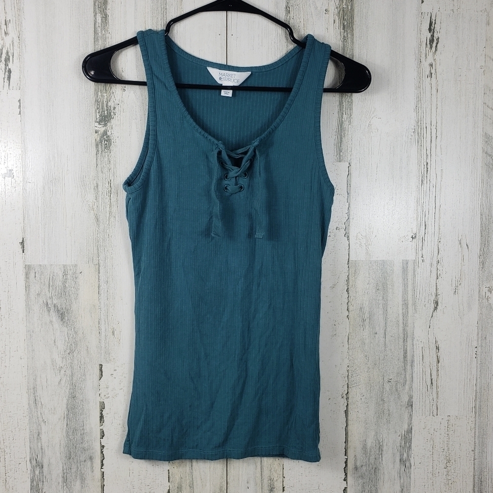 market and spruce blue shoe lace tank top women's size medium